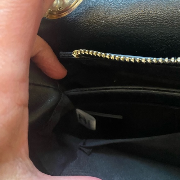 Black Quilted Shoulder Bag with Gold and Pearl Accents - Picture 8 of 12